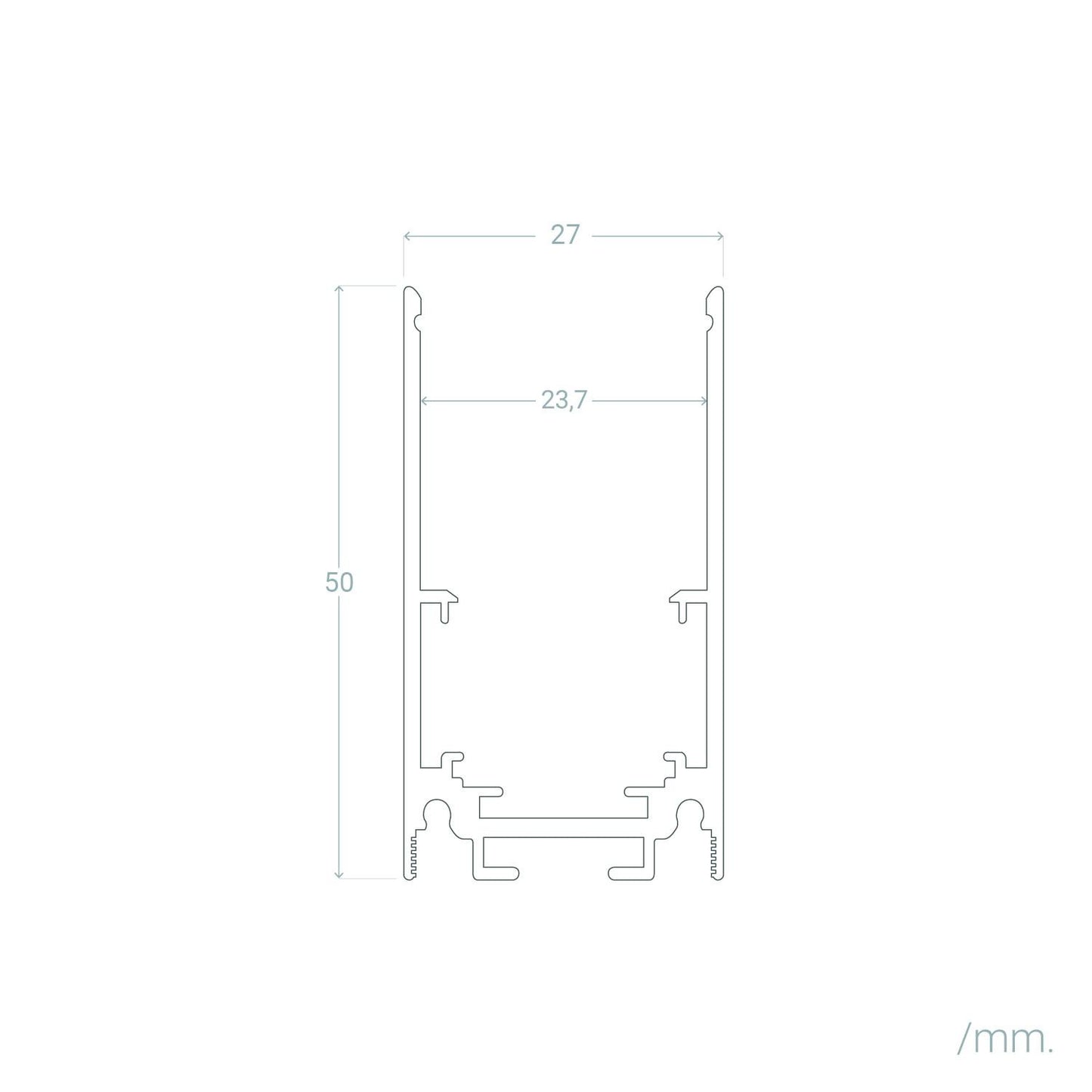 Rail Magnétique LED 48V 1m en Saillie, Aluminium Noir, Usage Intérieur