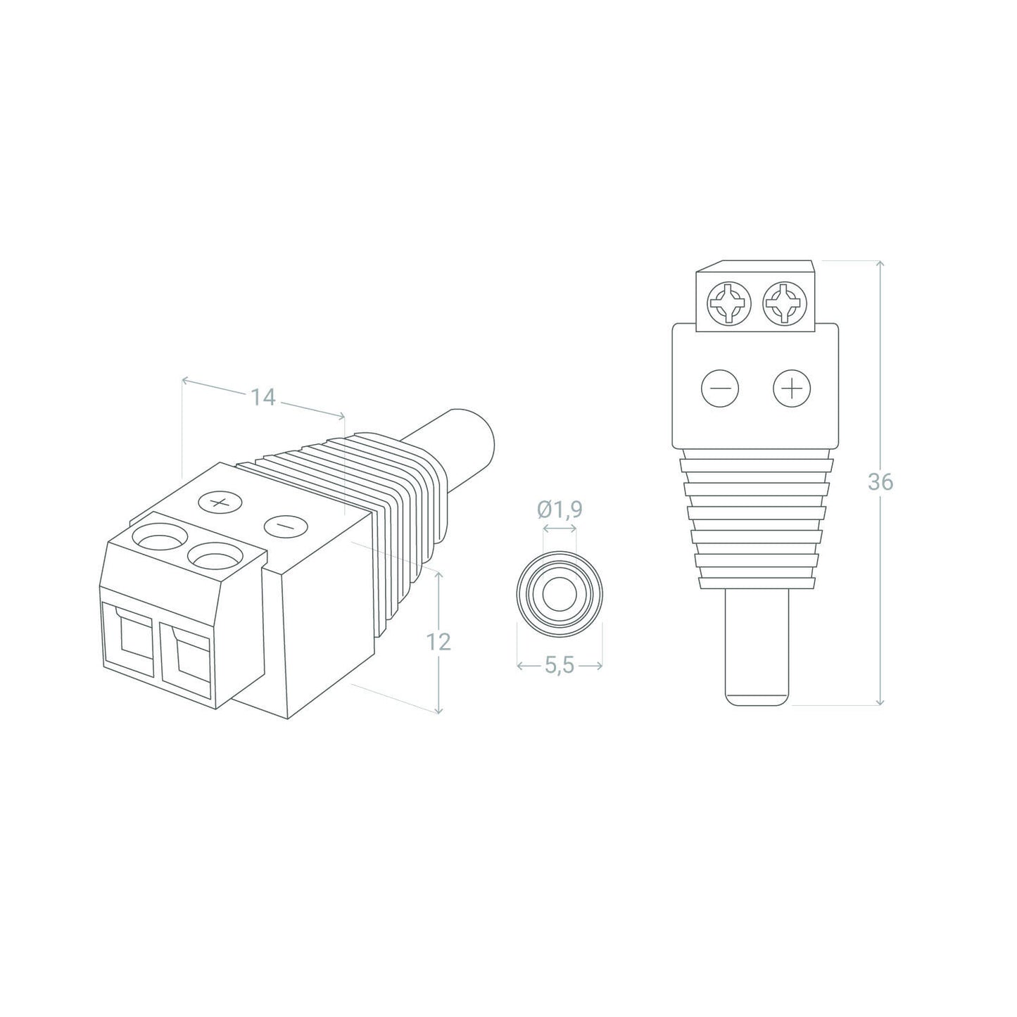 Connecteur Jack DC Mâle IP20 pour Usage Intérieur