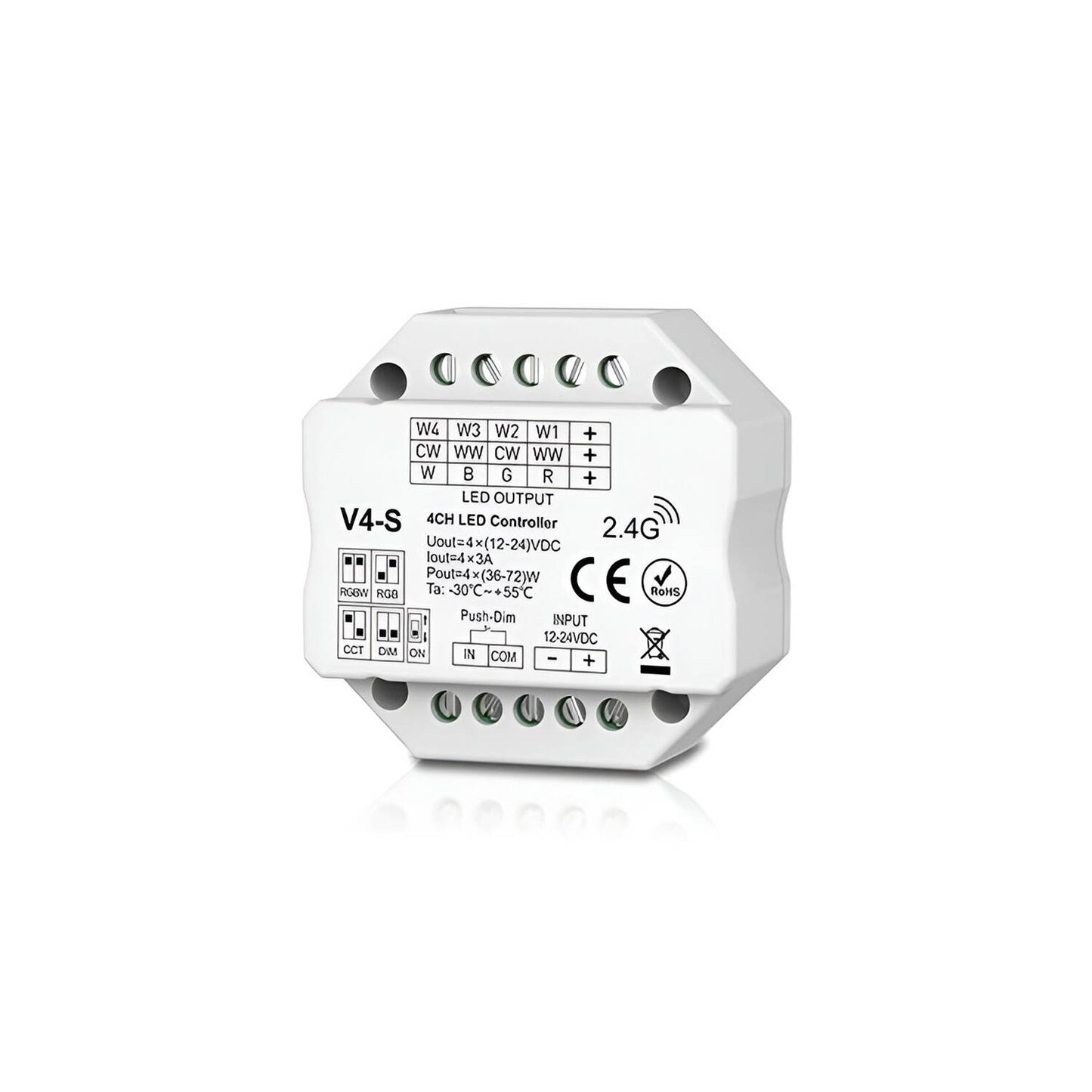 Contrôleur Variateur LED 12/24V DC 72W IP20 pour Ruban LED avec Télécommande RF