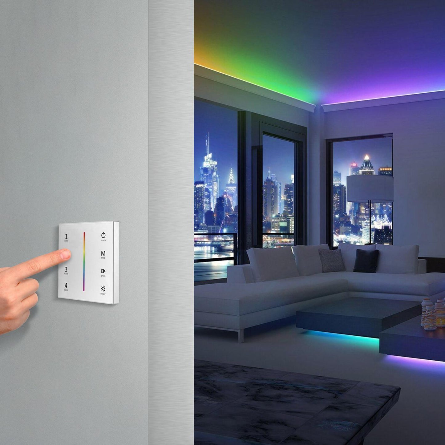 Contrôleur Tactile Mural pour Ruban LED 12/24V DC, IP20, 288W, Dimmable