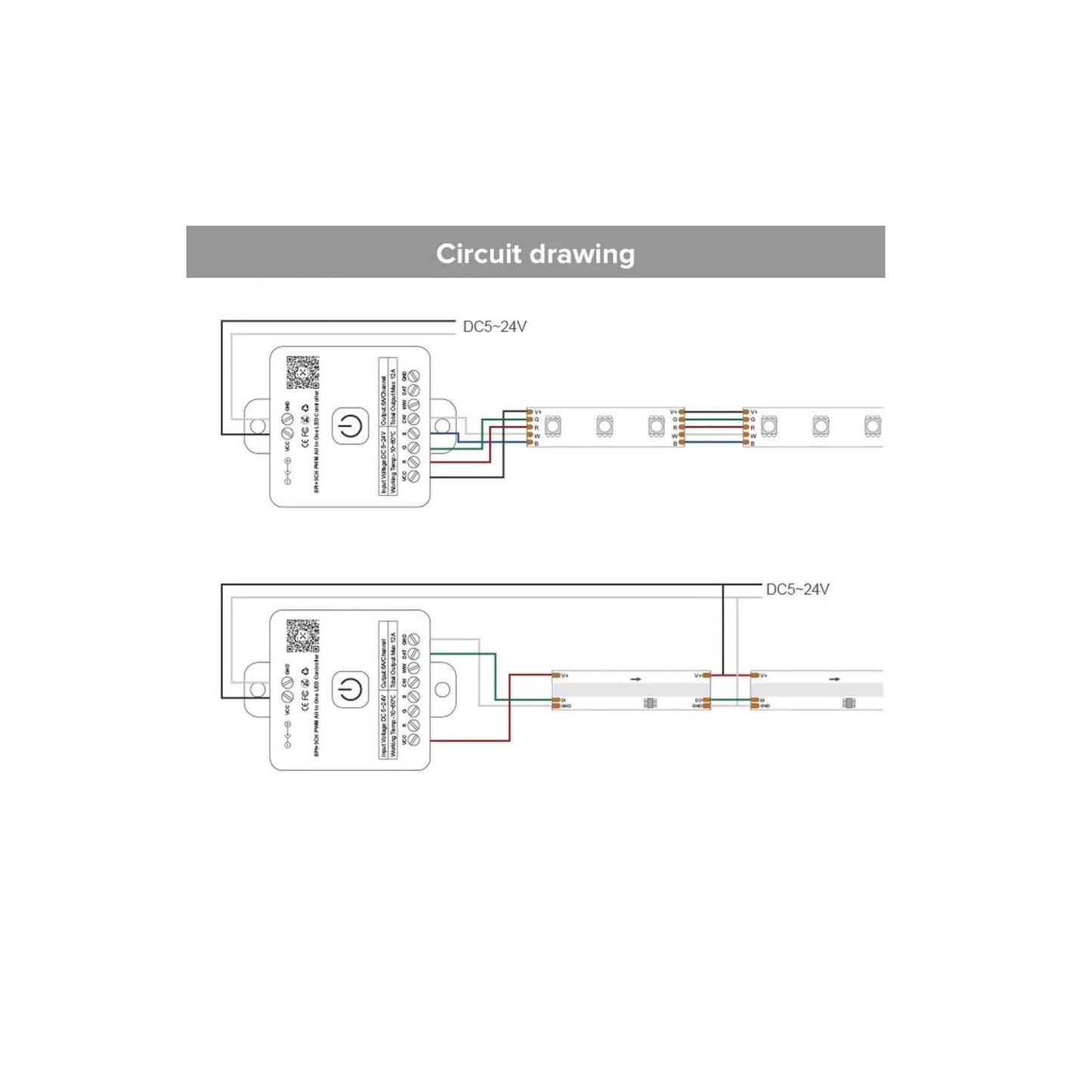 Contrôleur Ruban LED RGBWWIC Digital SPI 24V, IP30, Intérieur, Bluetooth