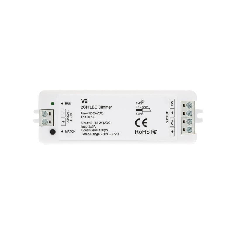 Contrôleur Variateur pour Ruban LED 12/24V DC, 120W, IP20, Dimmable, 2 Canaux RF