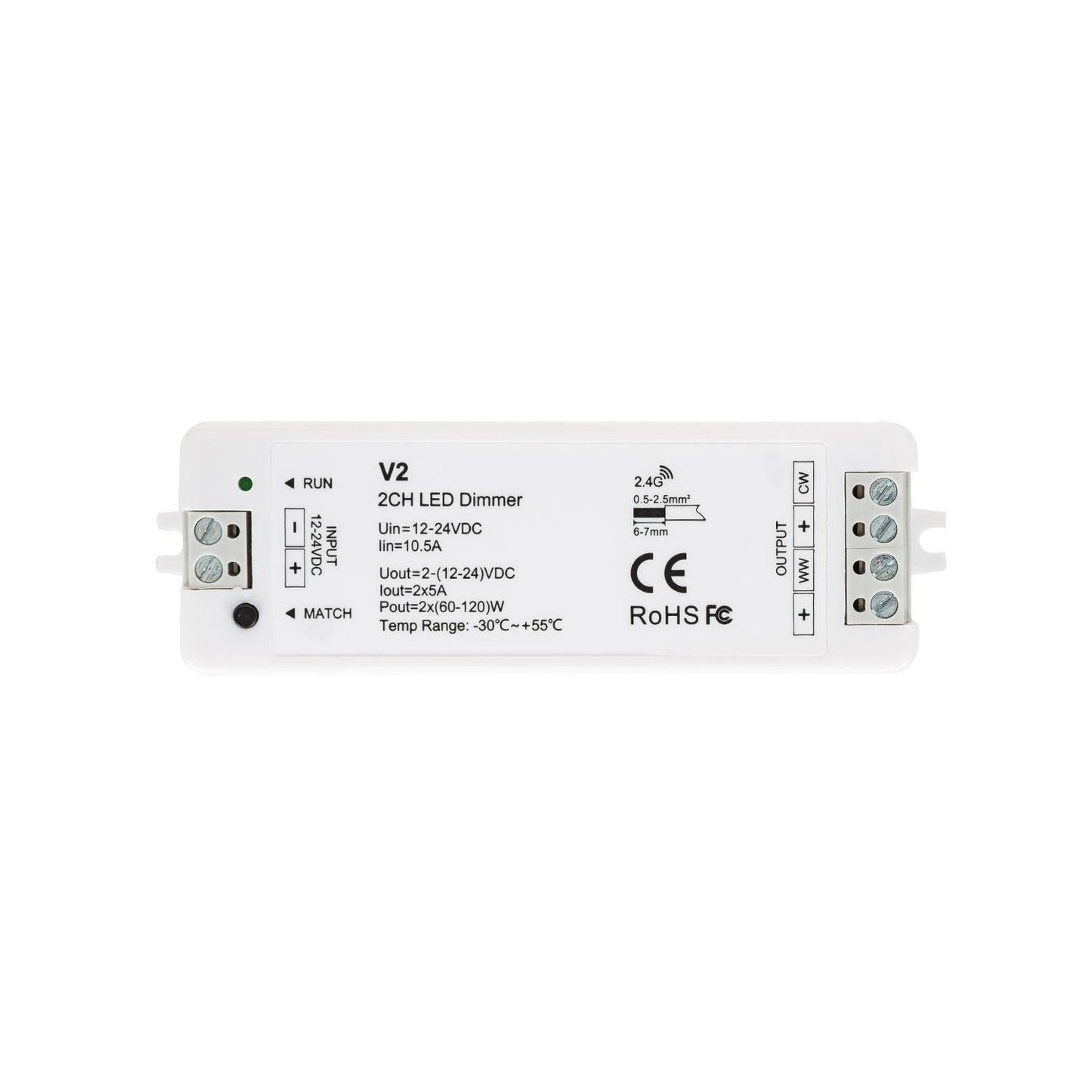 Contrôleur Variateur pour Ruban LED 12/24V DC, 120W, IP20, Dimmable, 2 Canaux RF