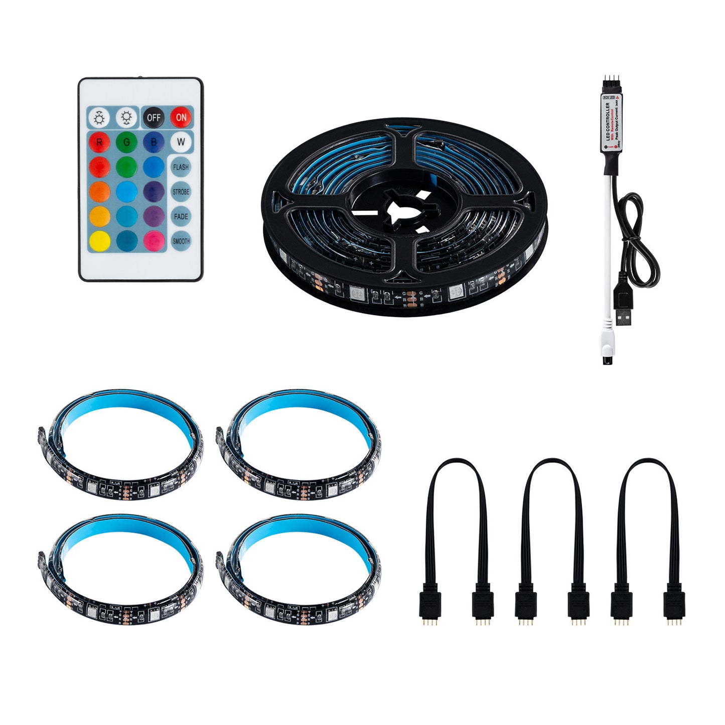 Ruban LED RGB 2m USB pour Téléviseur, 5V DC, 30LED/m, IP65, Extérieur