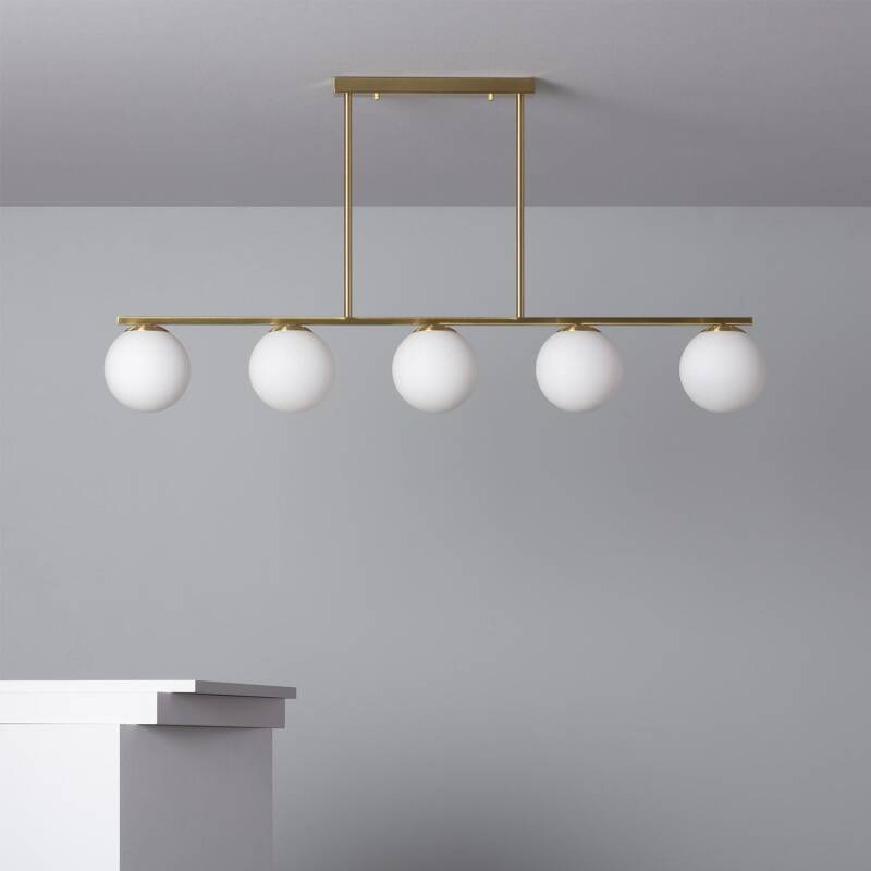 Suspension LED Dorée 5 Points en Métal et Verre, IP20, 20W
