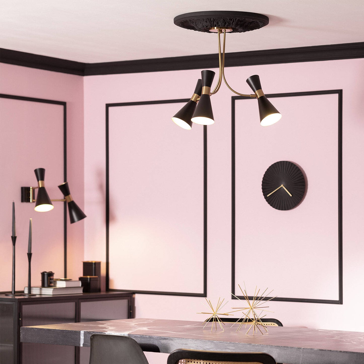Plafonnier LED 6 Spots Noir, IP20, 20W, Installation en Saillie