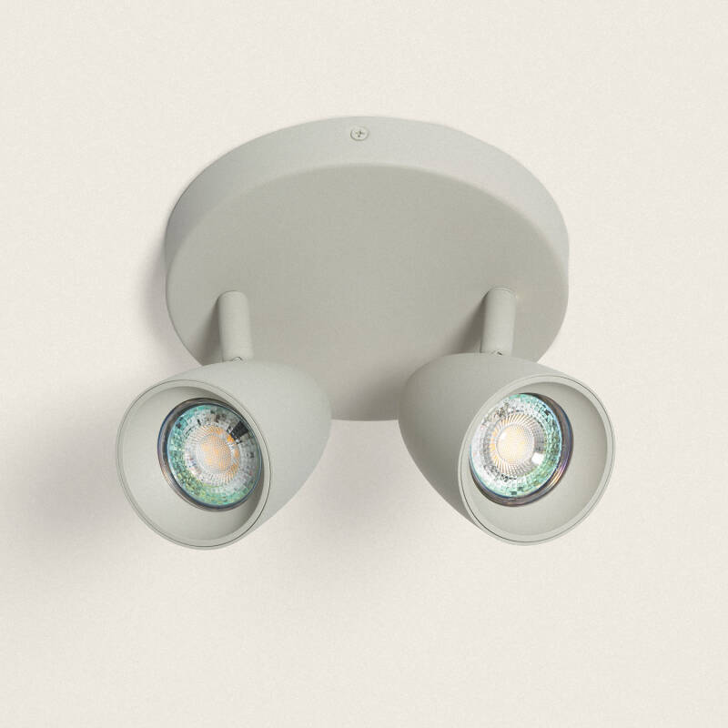 Plafonnier Rond Orientable 2 Spots GU10, Aluminium, IP20