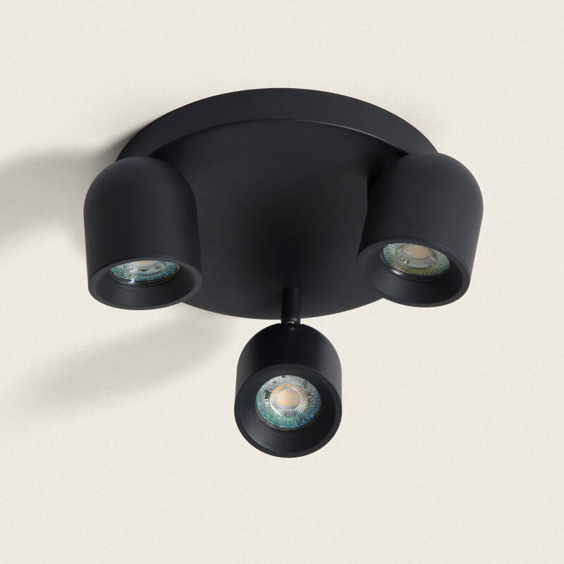 Plafonnier LED Rond Orientable 3 Spots 15W IP20 Noir