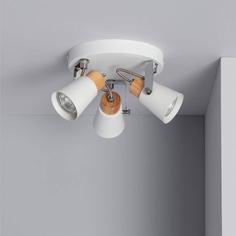 Plafonnier LED Mara 3 Spots Orientable en Acier et Bois, IP20, 12W