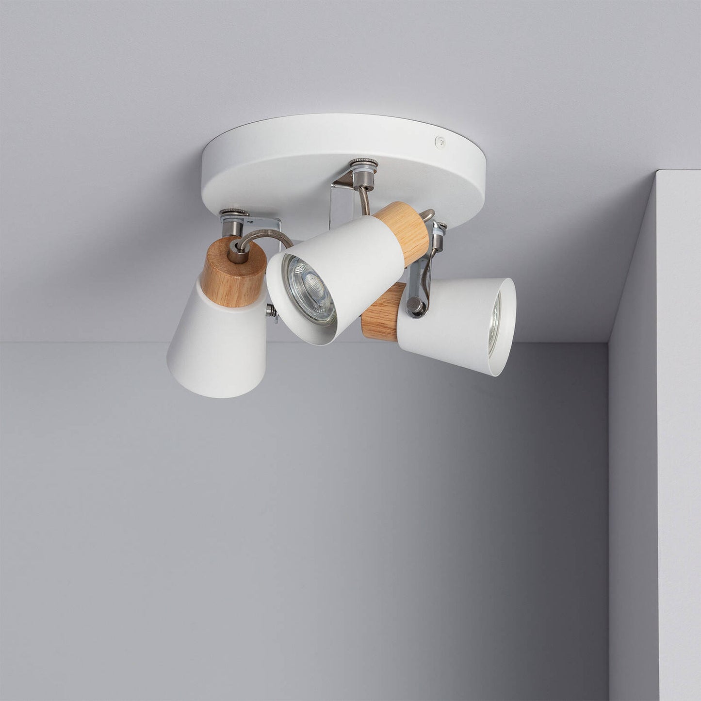 Plafonnier LED Mara 3 Spots Orientable en Acier et Bois, IP20, 12W