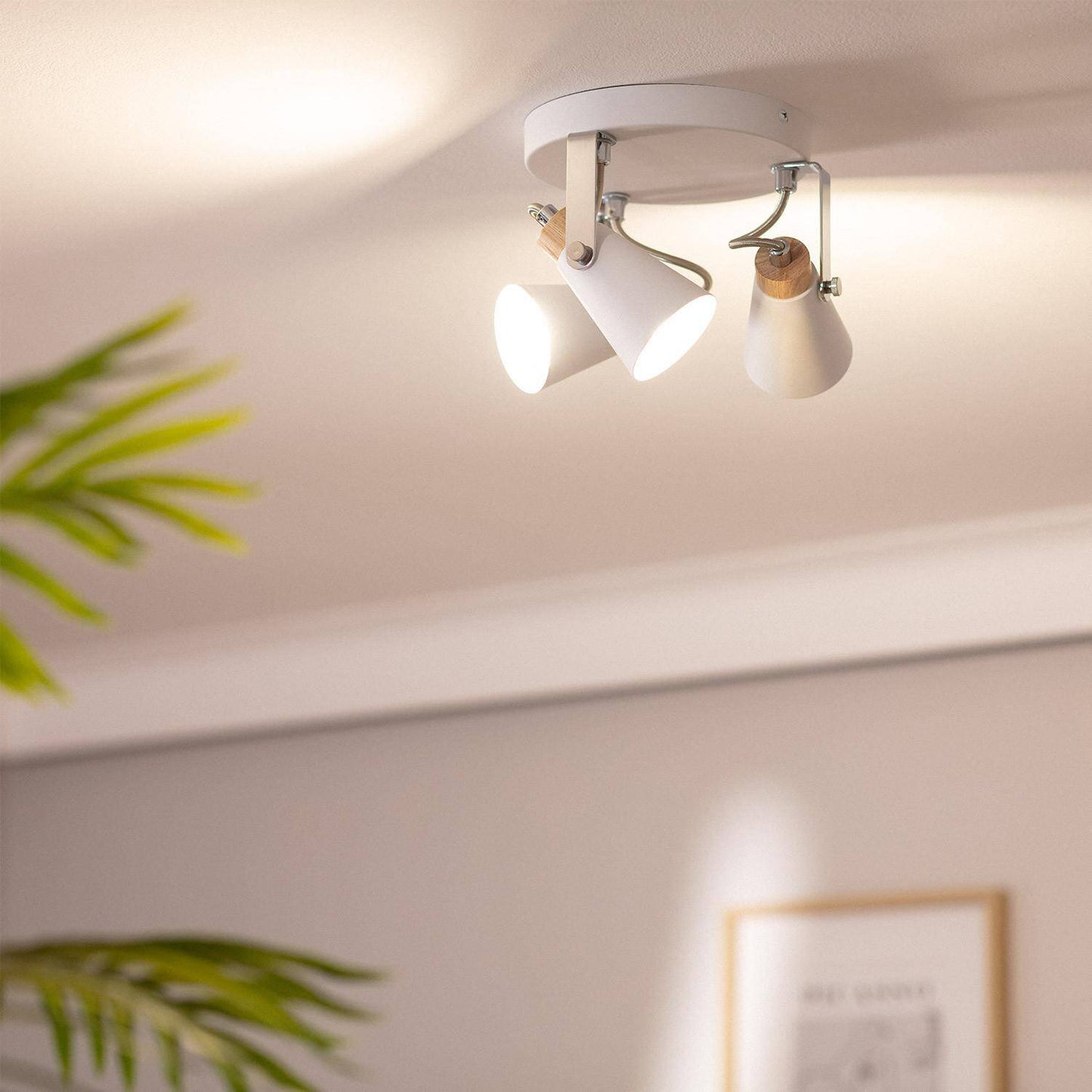 Plafonnier LED Mara 3 Spots Orientable en Acier et Bois, IP20, 12W