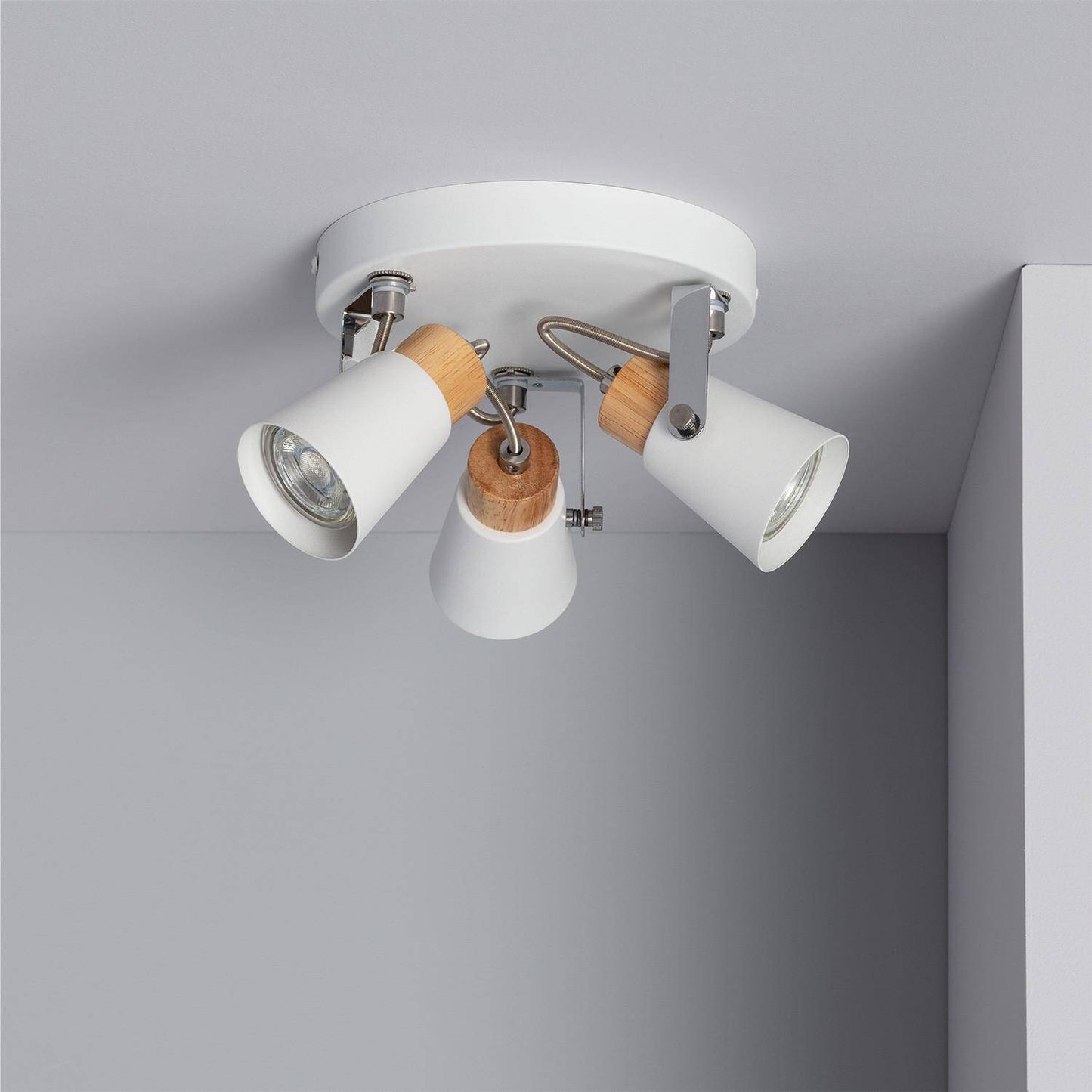 Plafonnier LED Mara 3 Spots Orientable en Acier et Bois, IP20, 12W