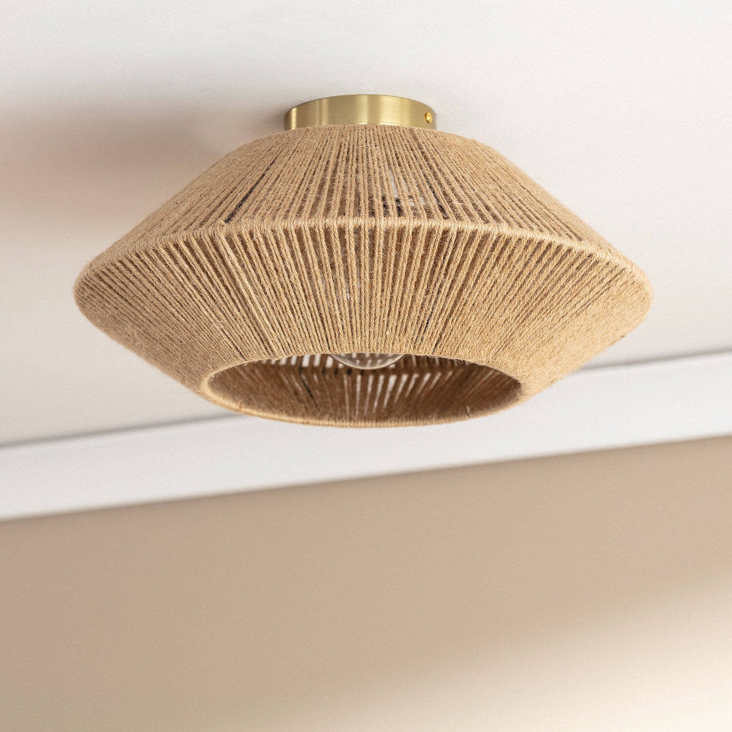 Plafonnier en Corde Naturelle E27, 20W, IP20, Installation en Saillie