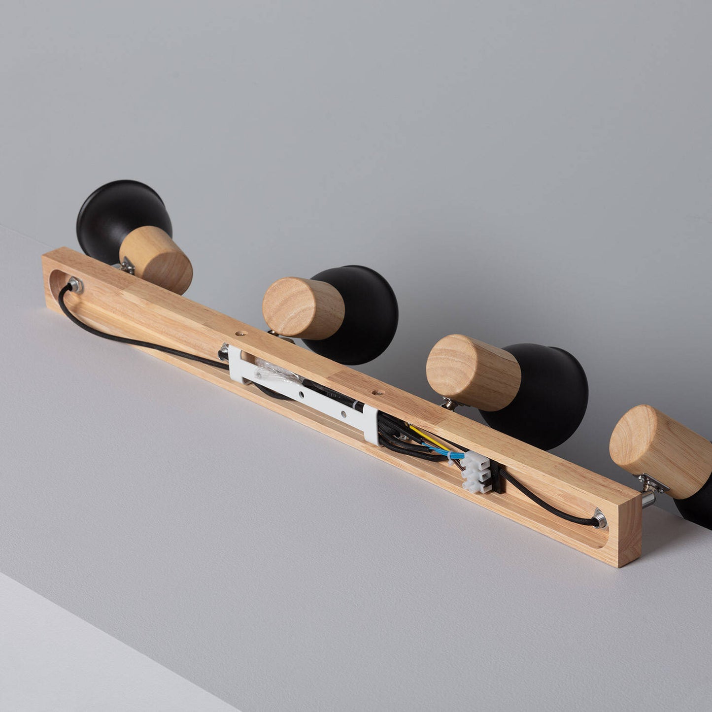 Plafonnier 4 Spots en Métal et Bois, IP20, 20W
