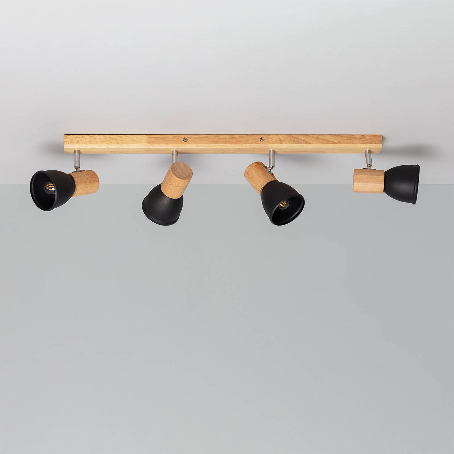 Plafonnier 4 Spots en Métal et Bois, IP20, 20W