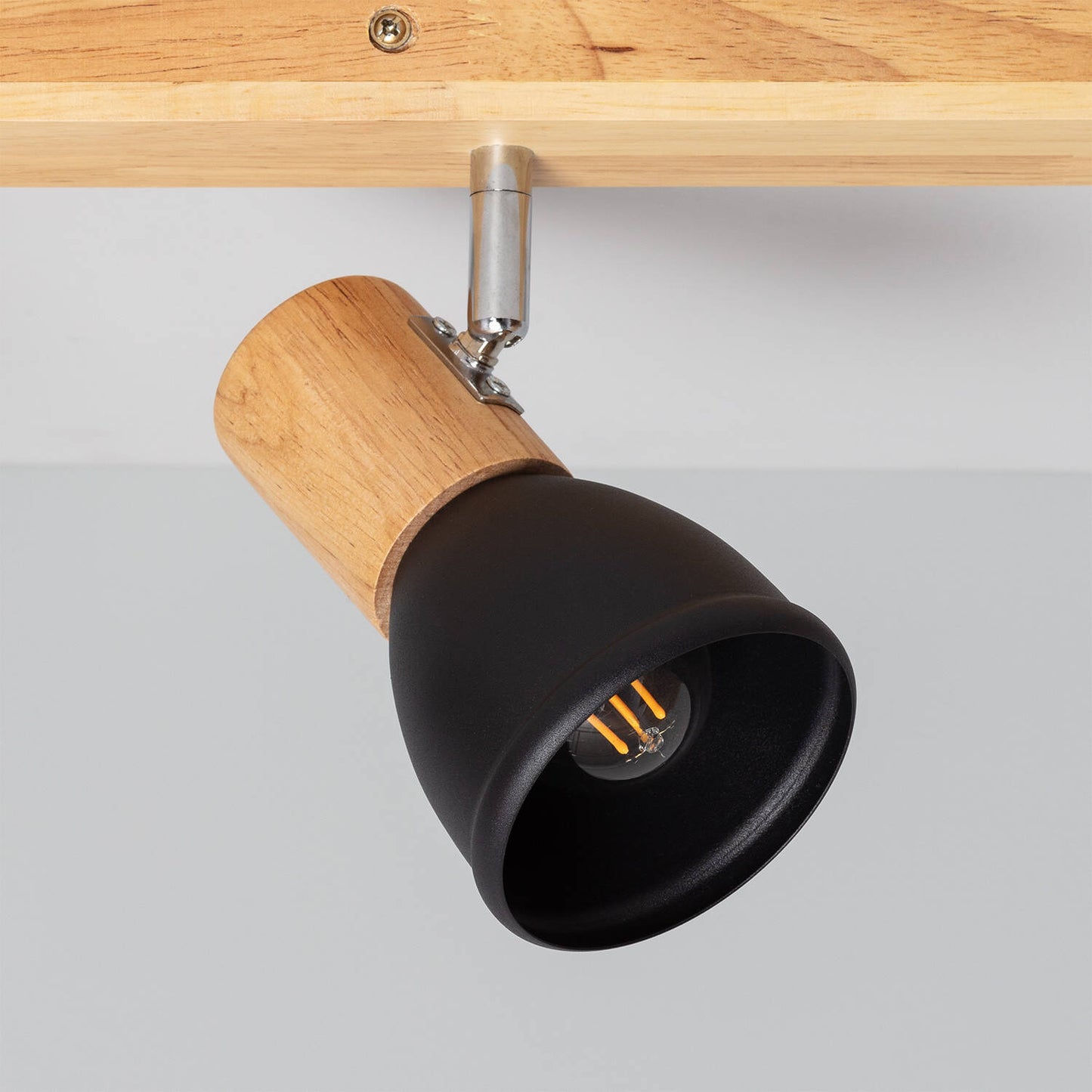 Plafonnier 4 Spots en Métal et Bois, IP20, 20W