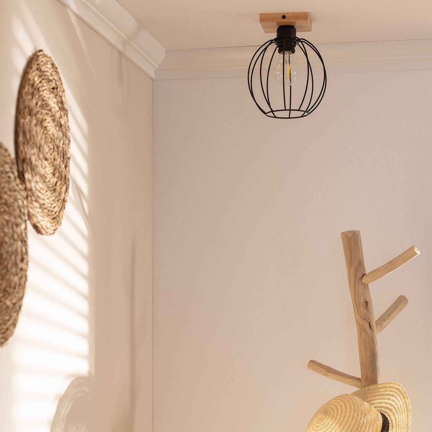 Plafonnier LED E27 en Bois et Métal, 20W, IP20, Intérieur