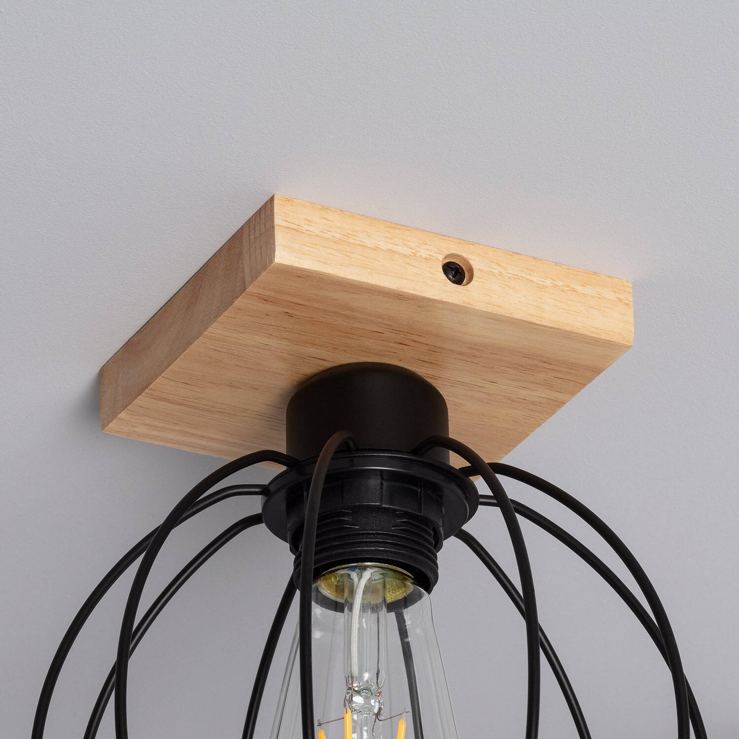 Plafonnier LED E27 en Bois et Métal, 20W, IP20, Intérieur