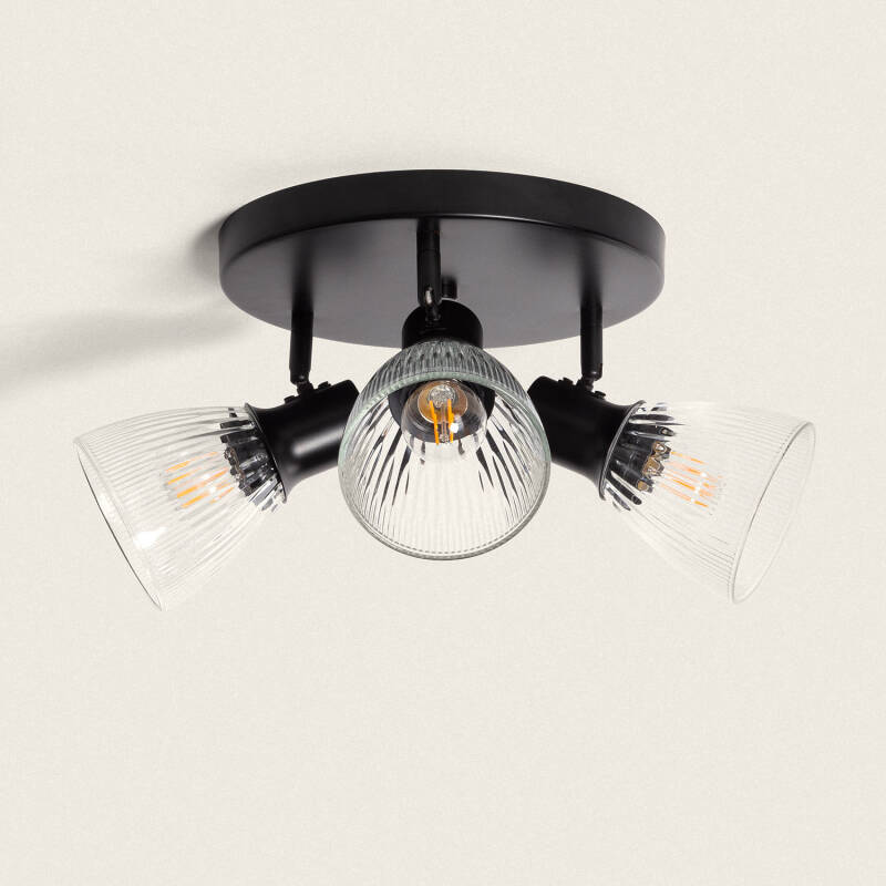 Plafonnier 3 Spots Orientables Métal et Verre, IP20, 20W