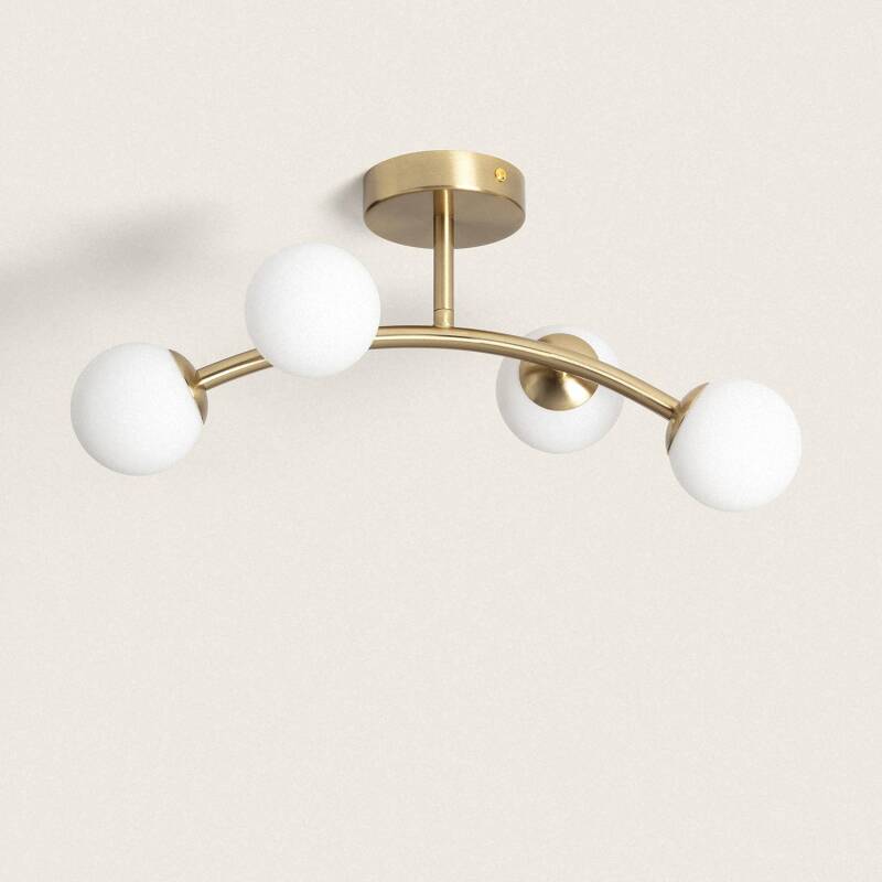 Plafonnier LED 4 Spots 12W IP20 Doré en Verre et Métal