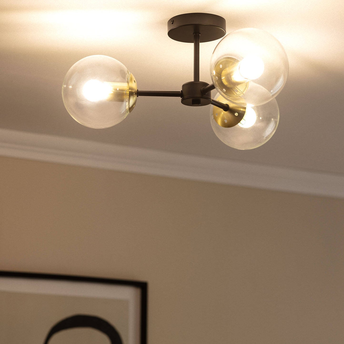 Plafonnier 3 Spots en Métal et Verre, IP20, 20W, Installation en Saillie