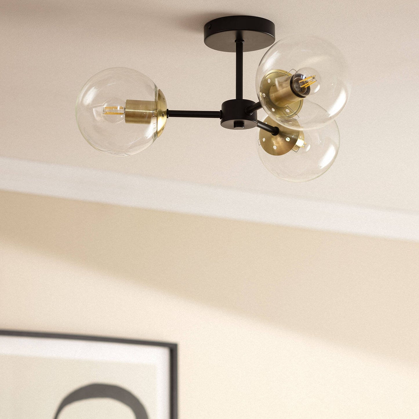 Plafonnier 3 Spots en Métal et Verre, IP20, 20W, Installation en Saillie
