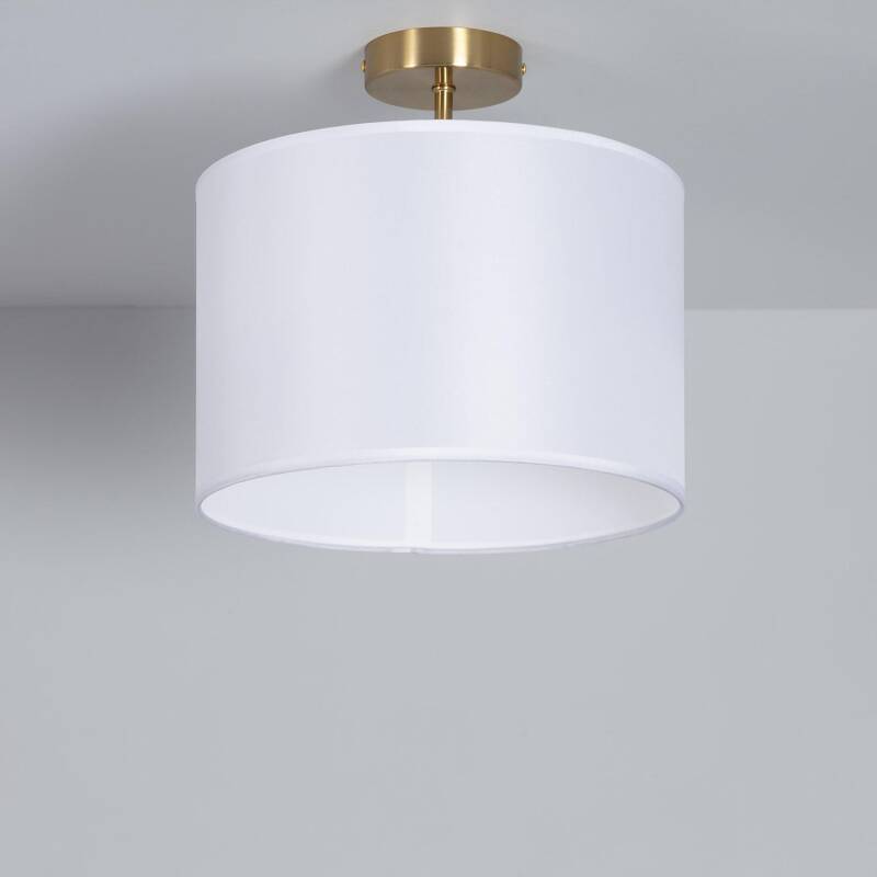 Plafonnier en Métal et Tissu Blanc, IP20, 20W, Installation en Saillie