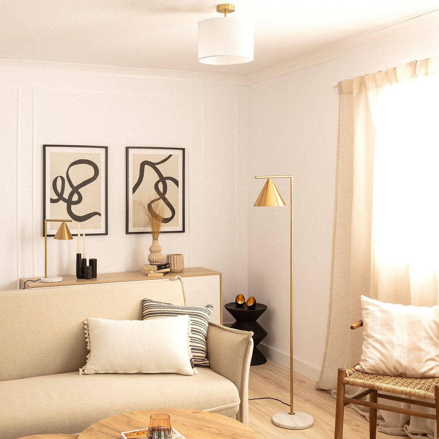 Plafonnier en Métal et Tissu Blanc, IP20, 20W, Installation en Saillie