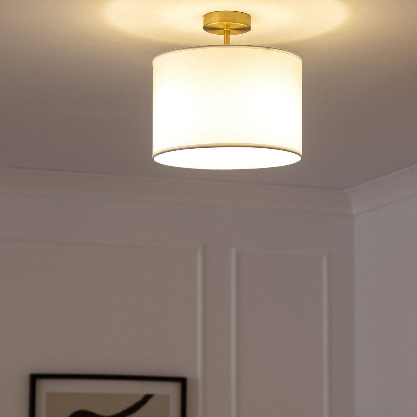 Plafonnier en Métal et Tissu Blanc, IP20, 20W, Installation en Saillie