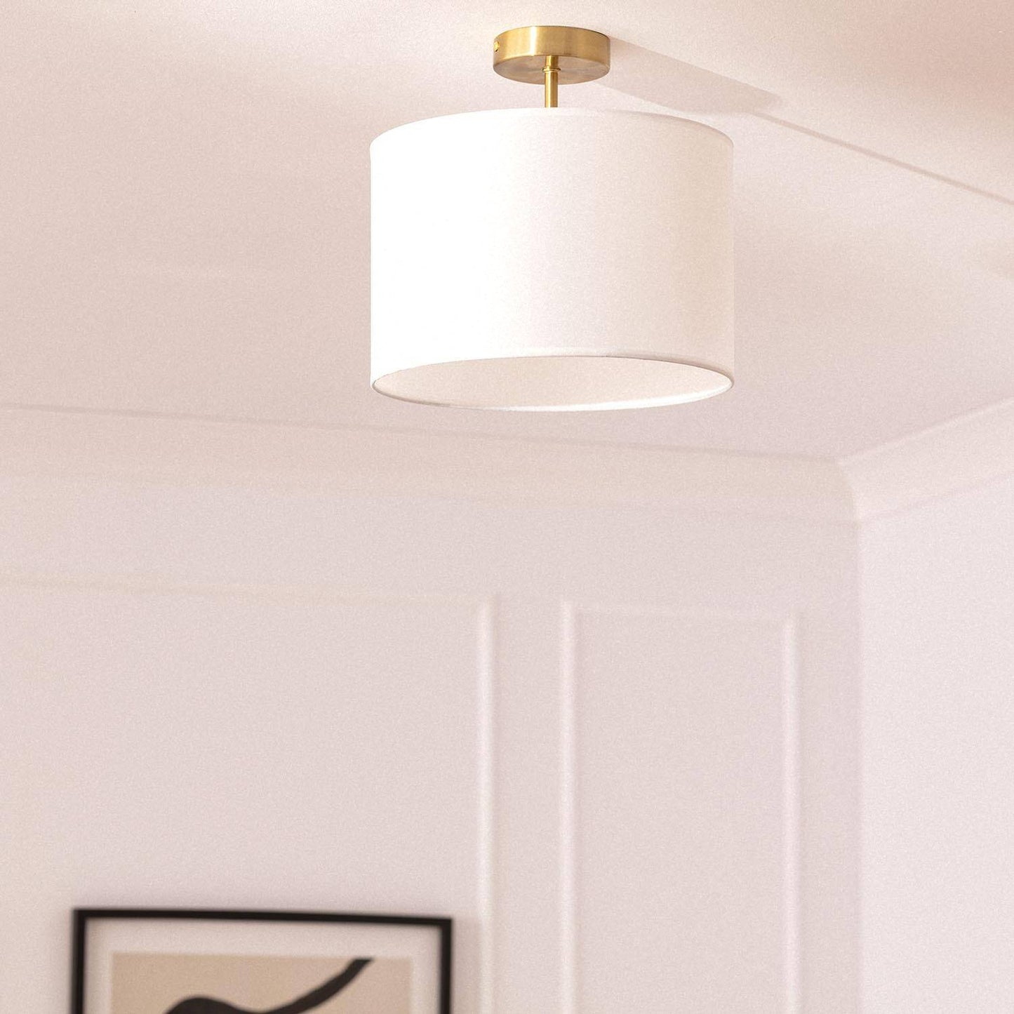 Plafonnier en Métal et Tissu Blanc, IP20, 20W, Installation en Saillie