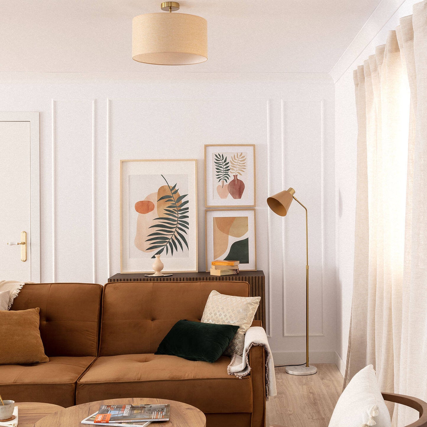 Plafonnier Textile Beige 20W IP20 pour Intérieur