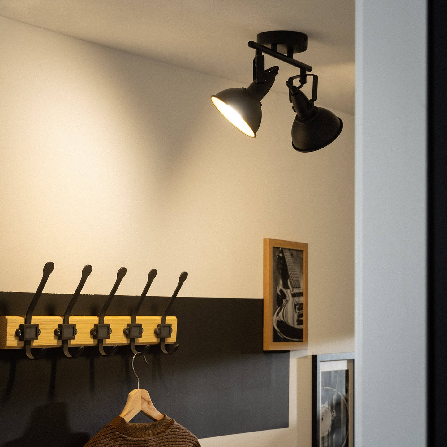 Plafonnier Orientable 2 Spots Noir, IP20, 20W, Installation en Saillie