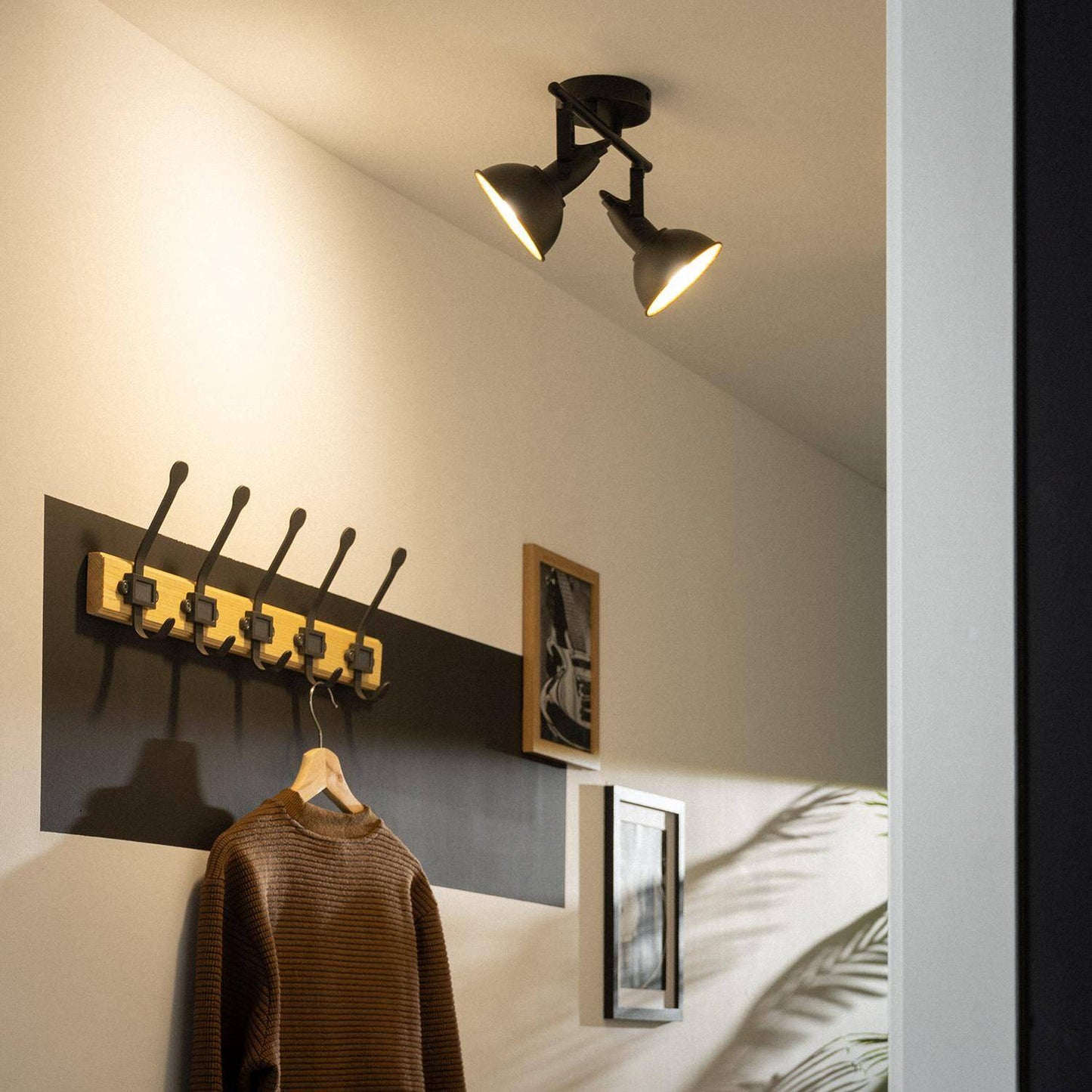 Plafonnier Orientable 2 Spots Noir, IP20, 20W, Installation en Saillie