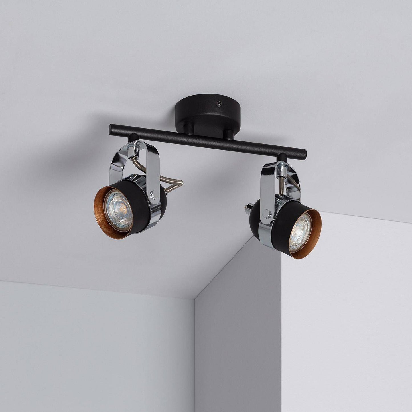 Plafonnier Orientable 2 Spots GU10 en Aluminium Noir, IP20