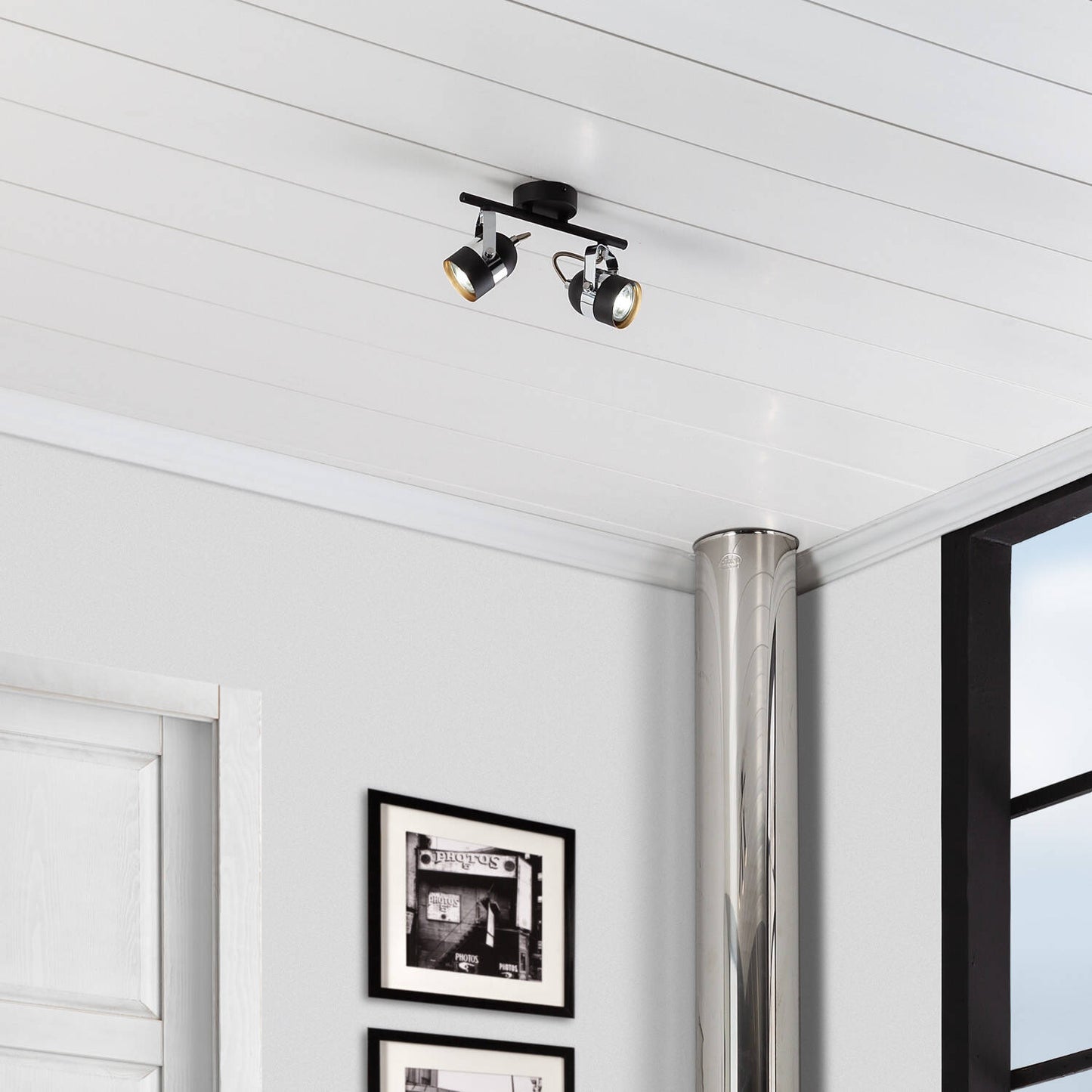 Plafonnier Orientable 2 Spots GU10 en Aluminium Noir, IP20
