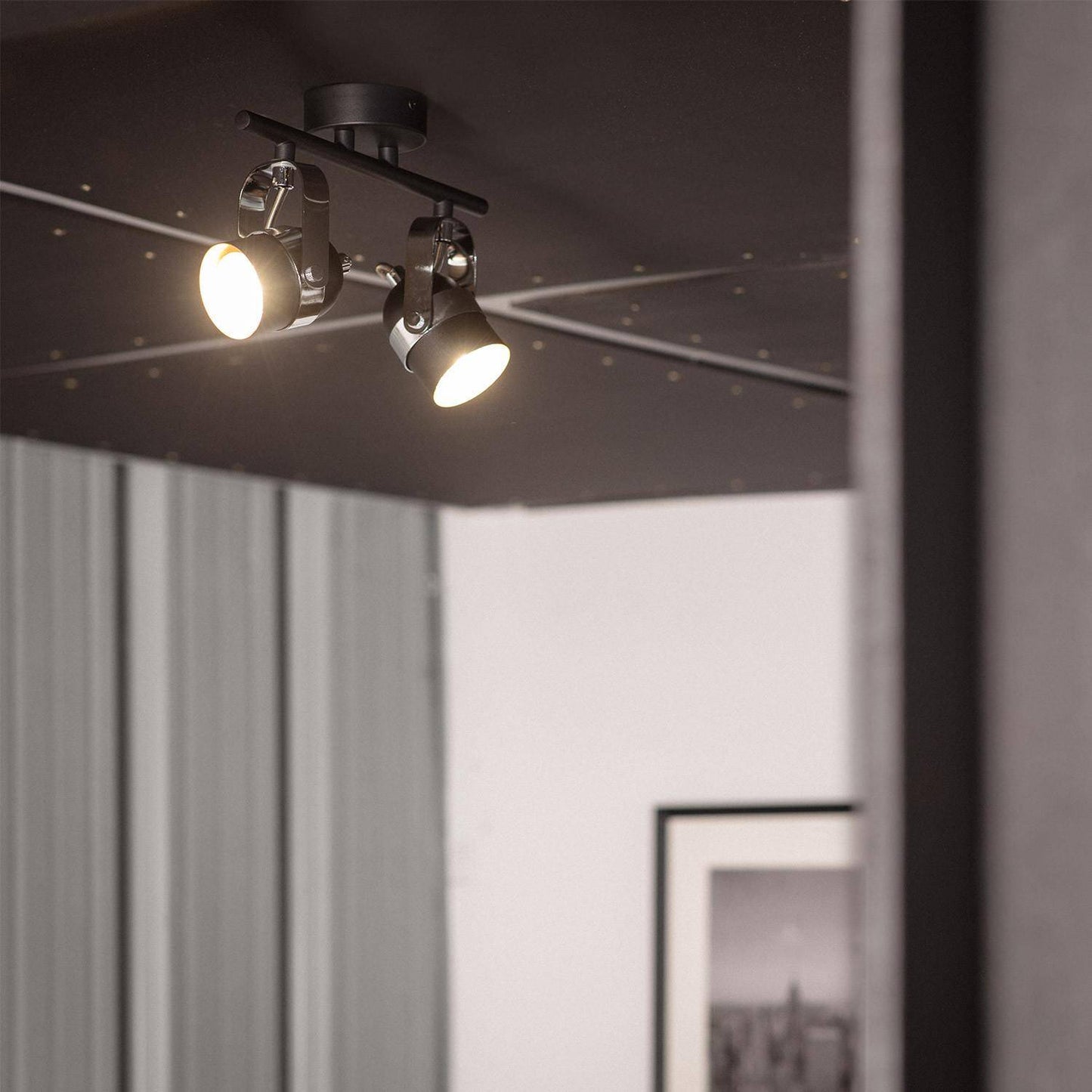 Plafonnier Orientable 2 Spots GU10 en Aluminium Noir, IP20