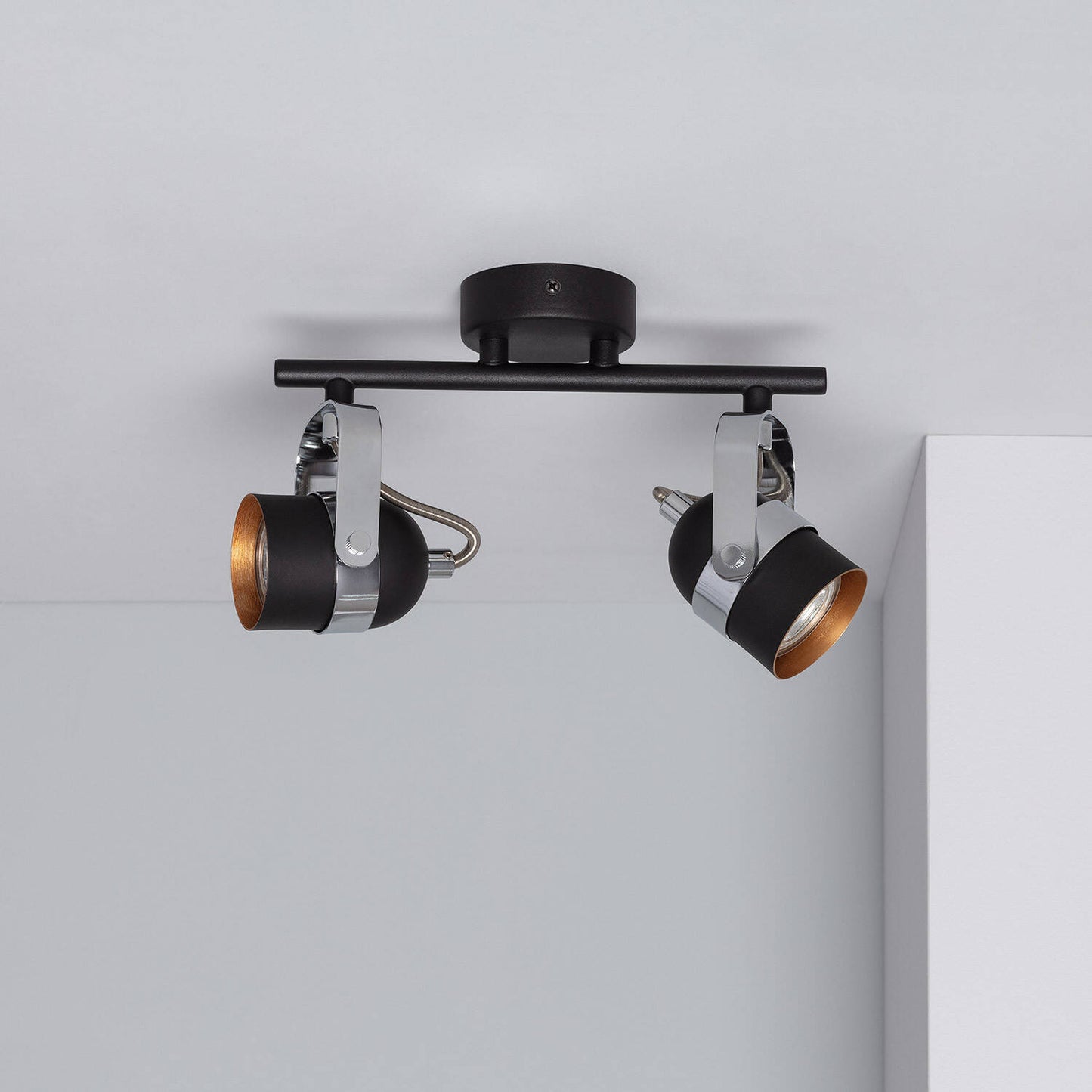 Plafonnier Orientable 2 Spots GU10 en Aluminium Noir, IP20