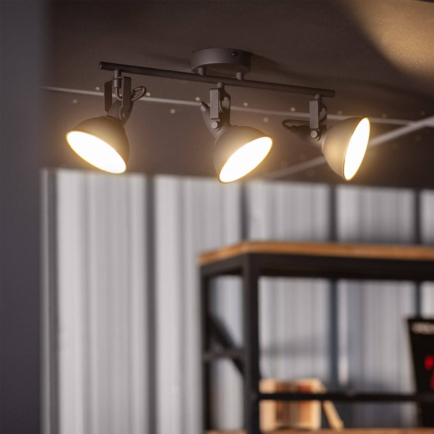 Plafonnier Orientable 3 Spots, 20W Max, IP20, Aluminium Noir