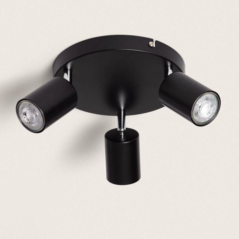 Plafonnier Orientable Métal Noir 3 Spots GU10, IP20