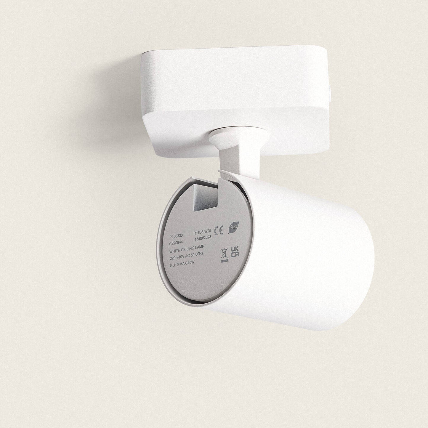 Plafonnier Orientable 1 Spot GU10, 40W, IP20, Aluminium Blanc