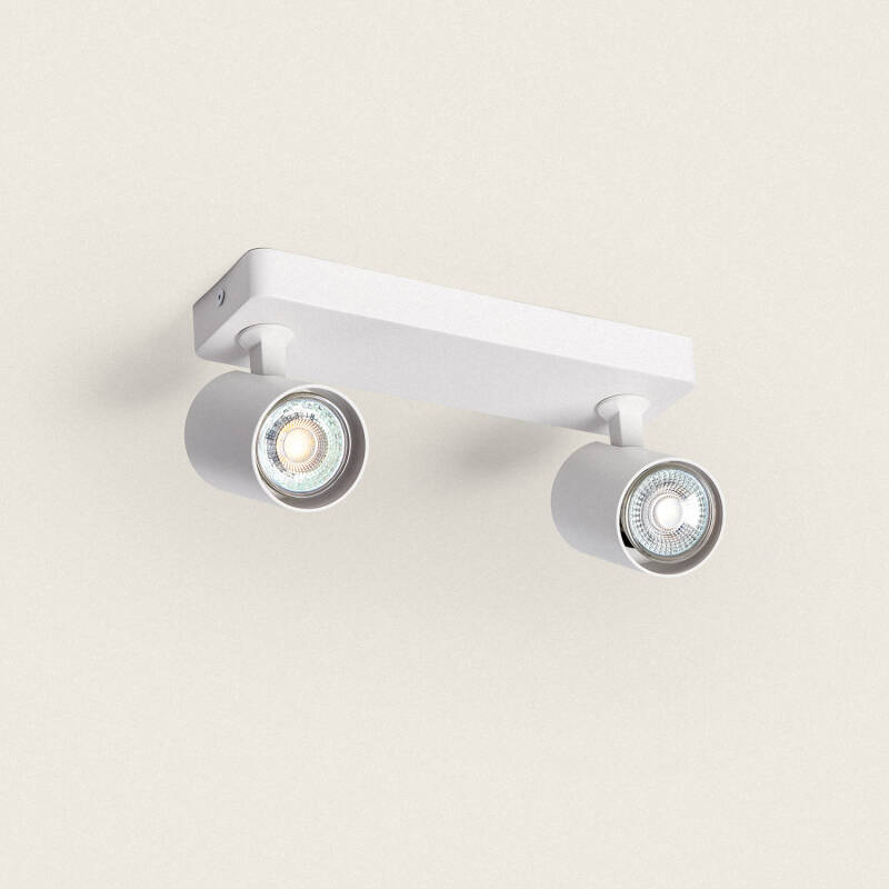 Plafonnier Orientable 2 Spots GU10, 40W, IP20, Aluminium Blanc