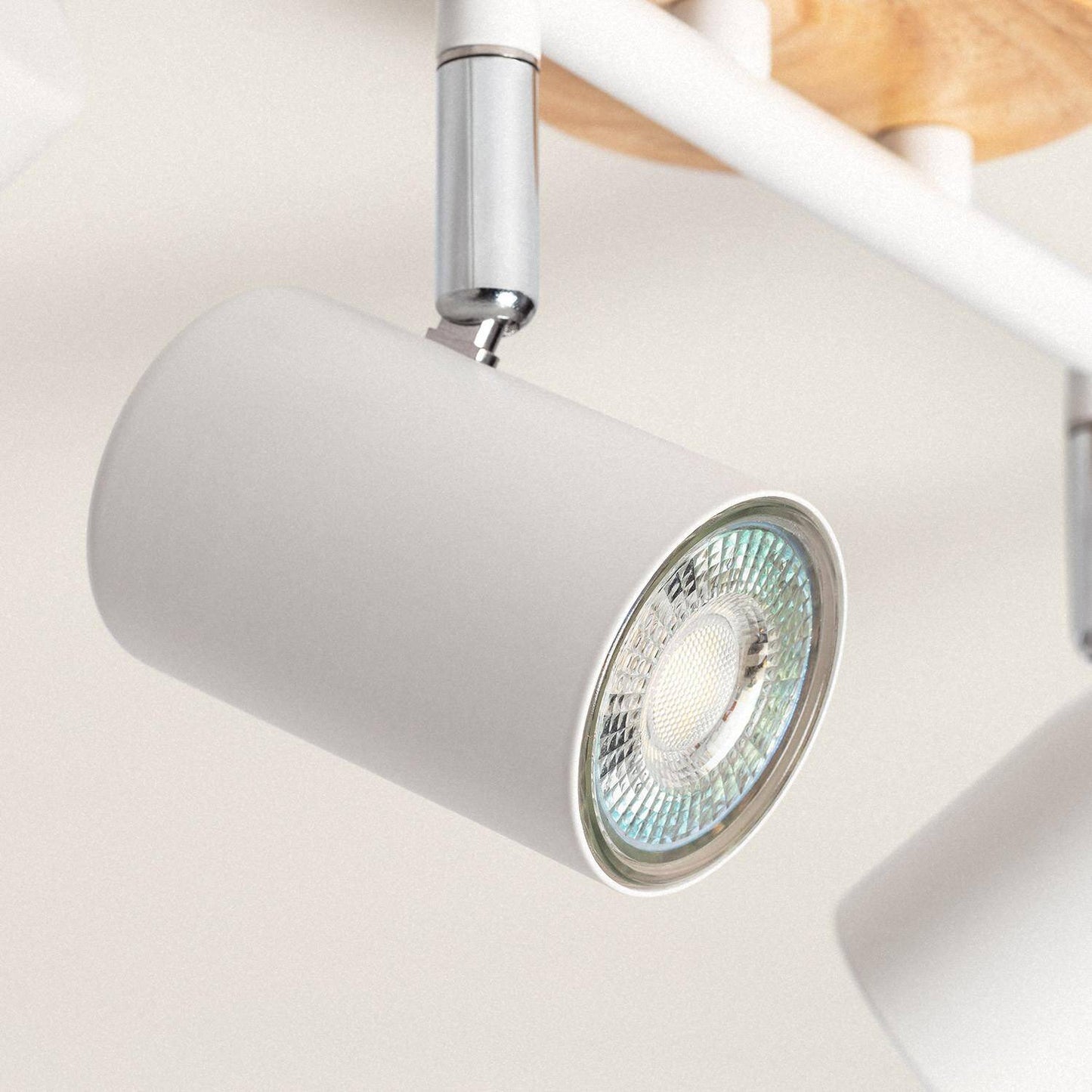 Plafonnier Orientable 4 Spots en Bois et Métal, IP20, 20W, Intérieur