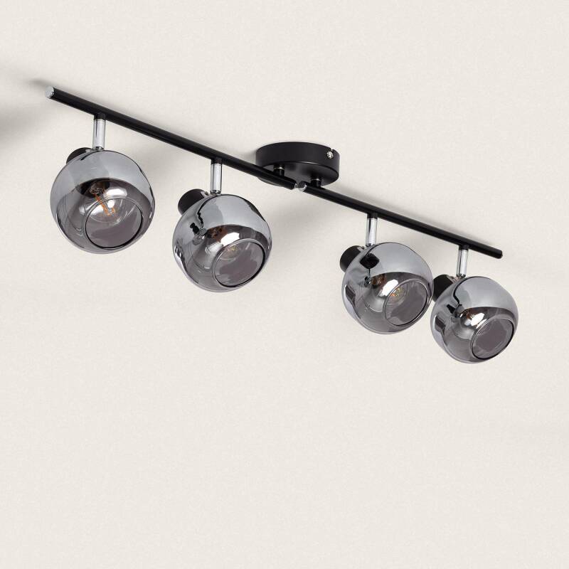 Plafonnier Orientable 4 Spots Métal et Verre, IP20, 20W