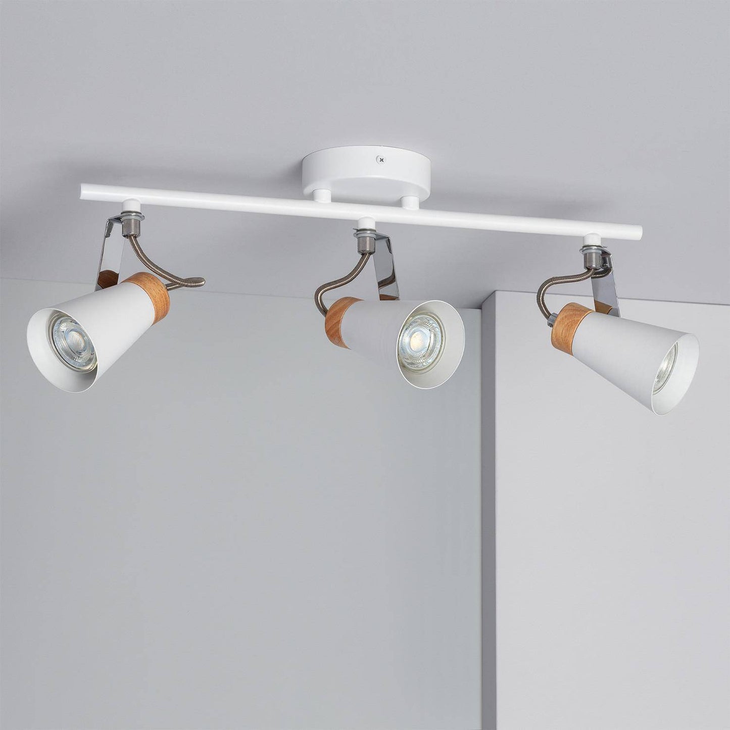 Plafonnier Orientable 3 Spots Mara, Acier et Bois, 12W, IP20
