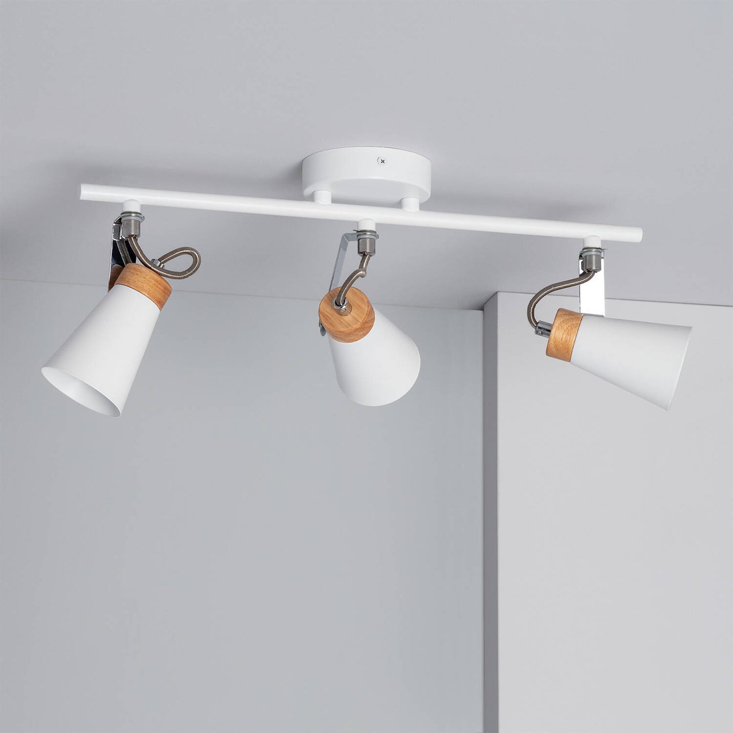 Plafonnier Orientable 3 Spots Mara, Acier et Bois, 12W, IP20