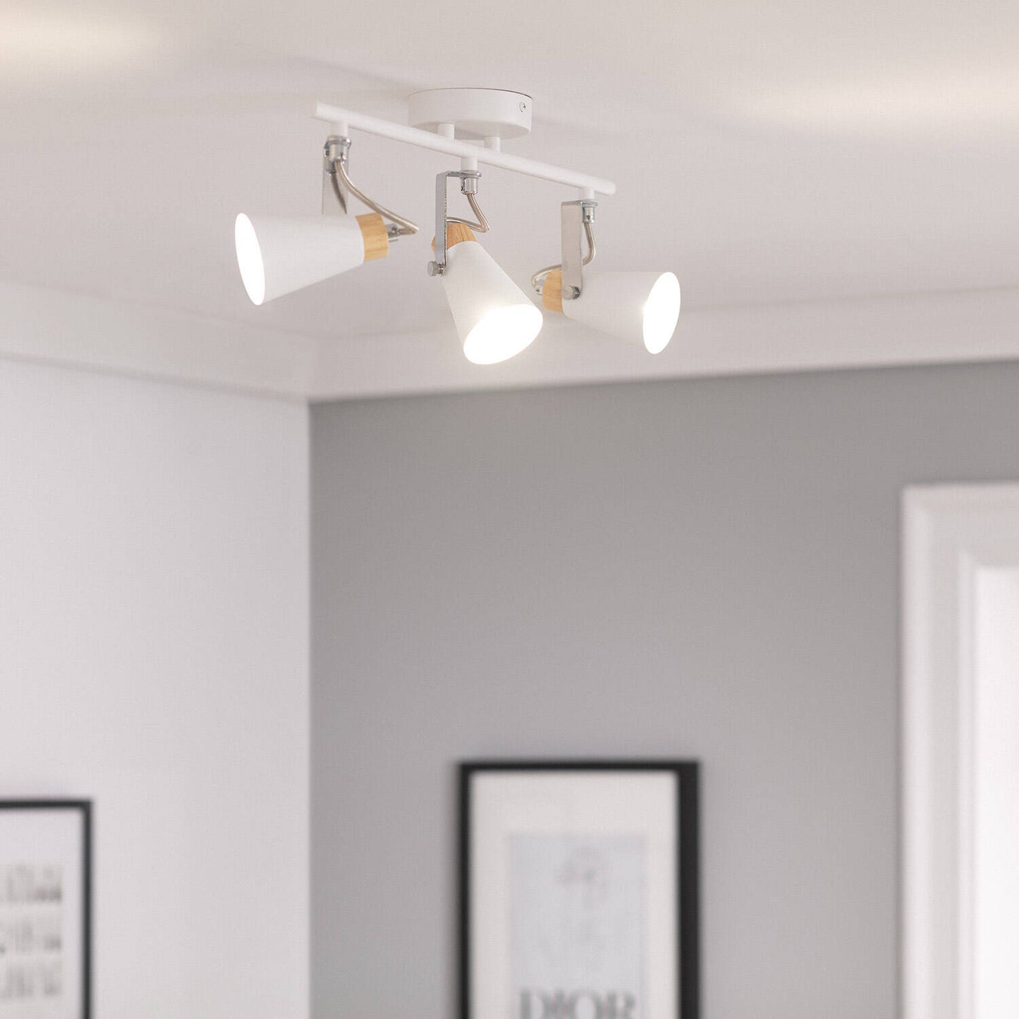 Plafonnier Orientable 3 Spots Mara, Acier et Bois, 12W, IP20