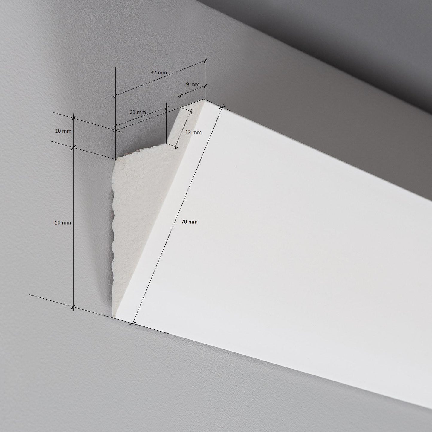 Moulure Diagonale 2m pour Ruban LED, Installation en Saillie, Intérieur