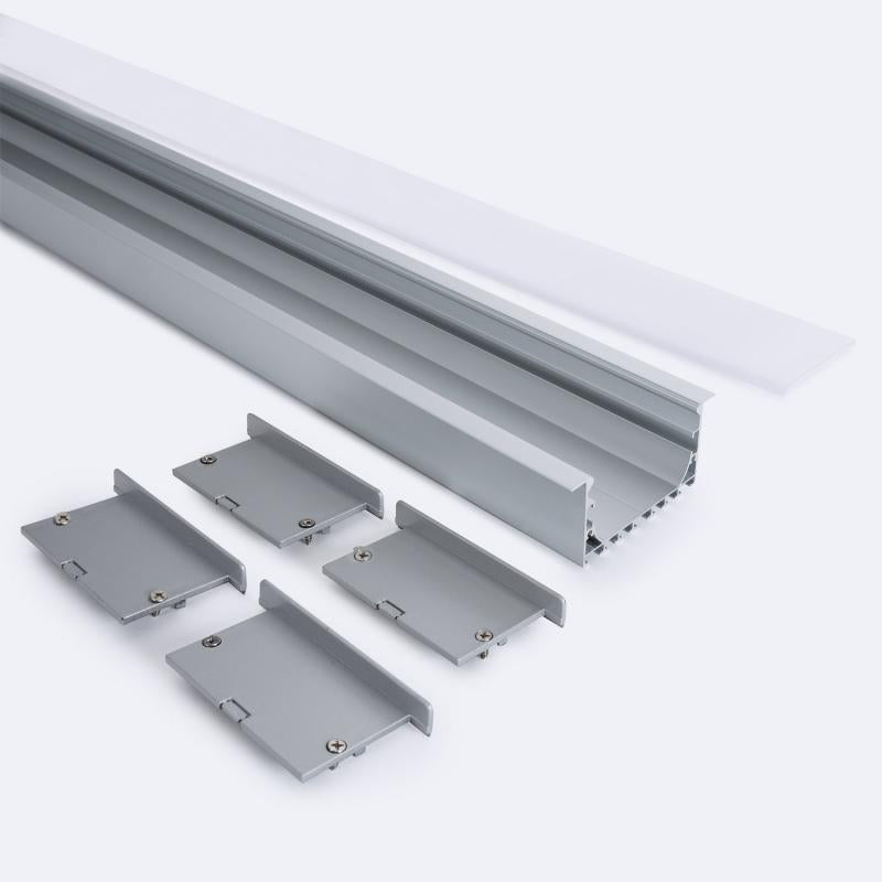 Profilé Aluminium Encastrable 2m, Capot Continu, pour Rubans LED 45mm