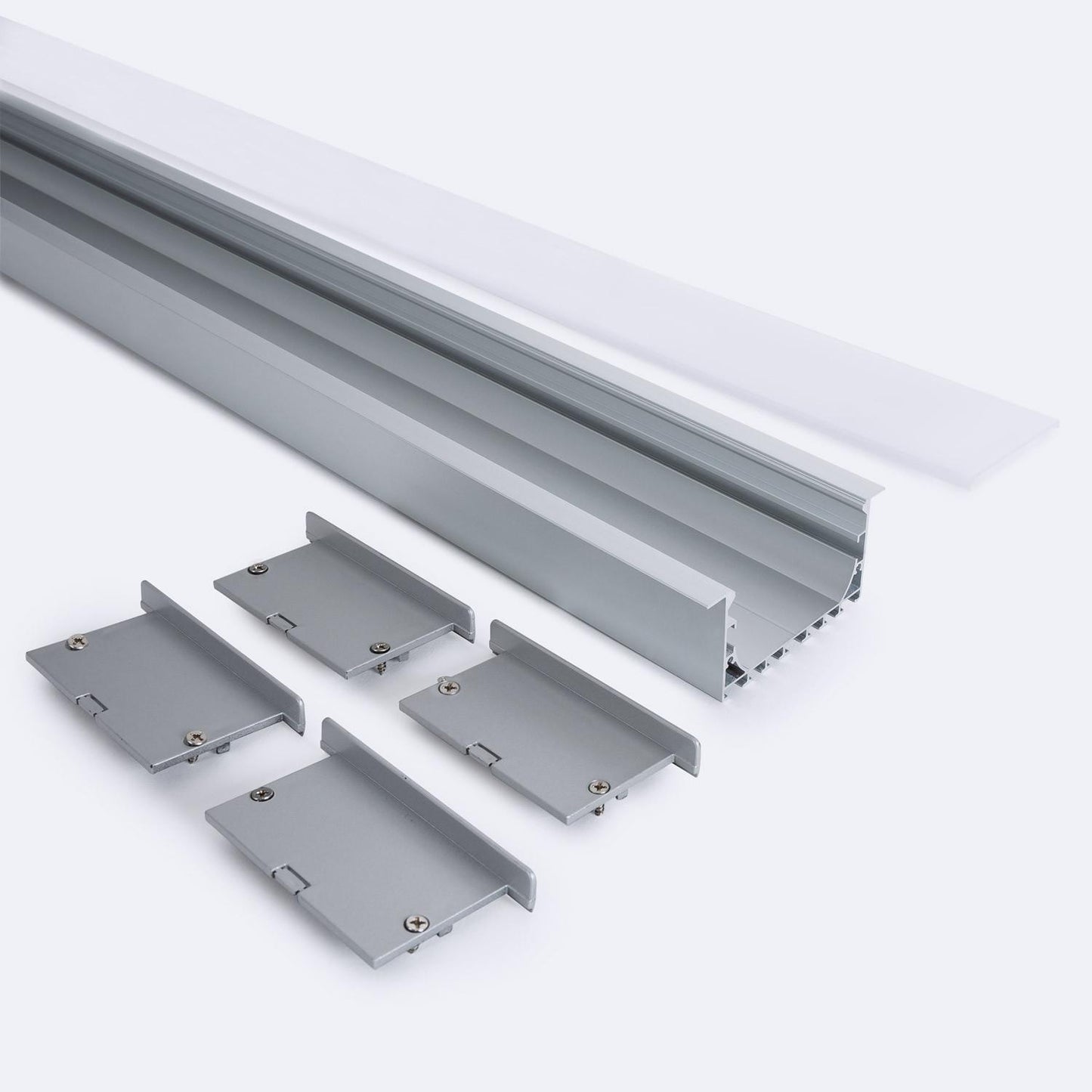 Profilé Aluminium Encastrable 2m, Capot Continu, pour Rubans LED 45mm