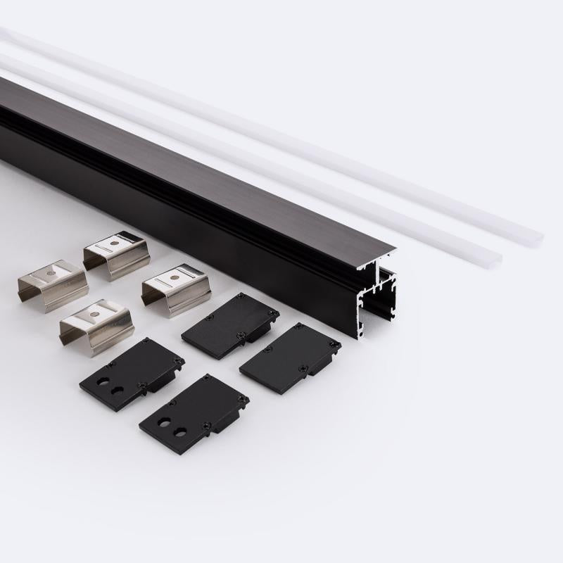 Profilé Aluminium 2m pour Double Ruban LED, Installation en Saillie, Noir
